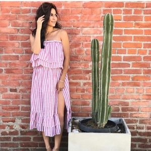 2 piece red/white striped crop top skirt suit